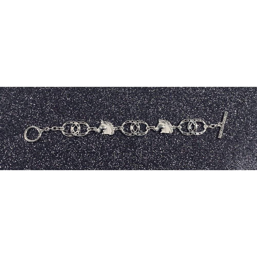 Western Treasures Horse Equestrian Bracelet 8” Silver Tone Toggle Clasp Country